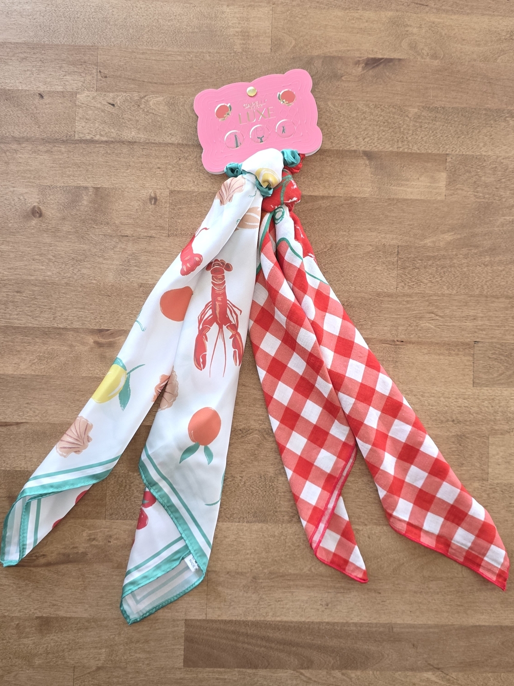 Capelli of New York Red, White & Teal Patterned Kids Hair Tie Scarf Set
